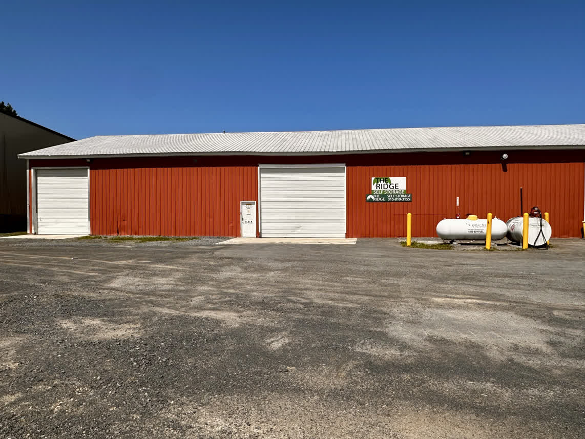 Red warehouse with large doors