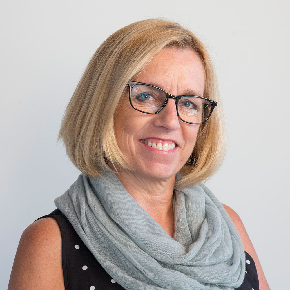 Smiling woman wearing glasses